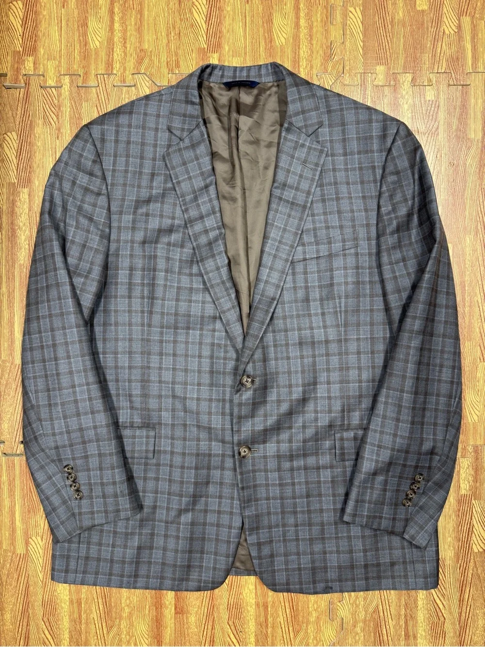 Brooks Brothers Regent Fit Italian Reda Wool Blazer Gray/Tan Plaid 46R Mens